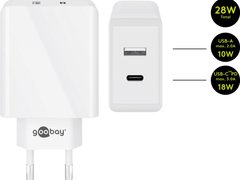 Incarcator de retea Goobay Dual-USB USB-C, incarcare rapida, PD, 28W, alb